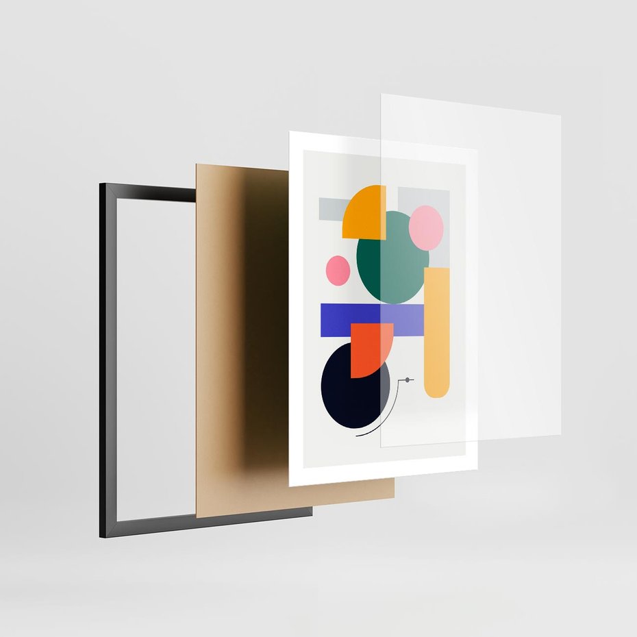 Plakat w ramie 50x70 - Przestrzenne Innowacje - nowoczesna sztuka, geometryczna kolorowa grafika - rama czarna