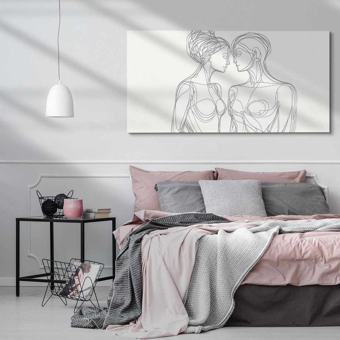 Obraz na płótnie 120x60 - Dialog z cieniami duszy - sztuka one line art, jedna kreska