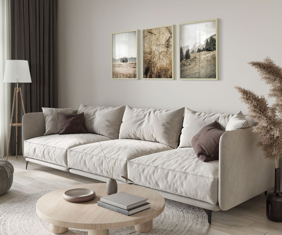 Zestaw obrazy w ramie 50x70 galeria - Rustykalne, pejzaże, góry, chatka - rama drewno