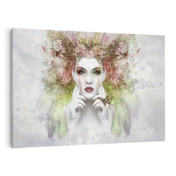 Obraz na płótnie 120x80 - Abstrakcyjna Ekspresja - Twarz w Kwiatowym Wirze - abstrakcja, twarz