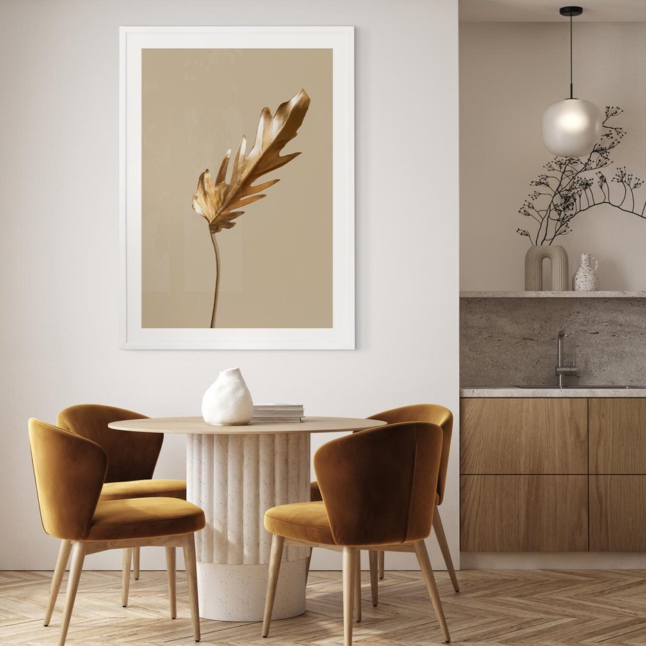 Plakat w ramie 50x70 - Piękno w Detalu - złoty, liść - rama biała