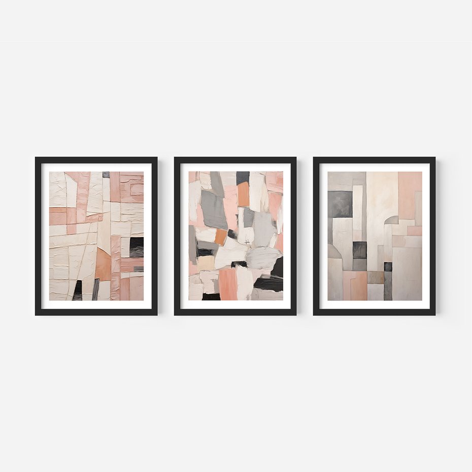 Zestaw obrazy w ramie 50x70 galeria - pastelowa, abstrakcja, olejny - rama czarna