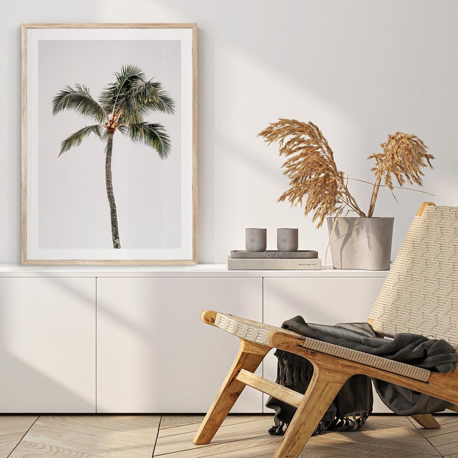 Plakat w ramie 30x40 - Wakacyjne Marzenia - palma na tle nieba - rama drewno