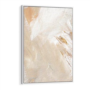 Obraz w ramie 80x120 - Elegancja w Złocistym Chaosie - złoto beż, abstrakcja - rama biała
