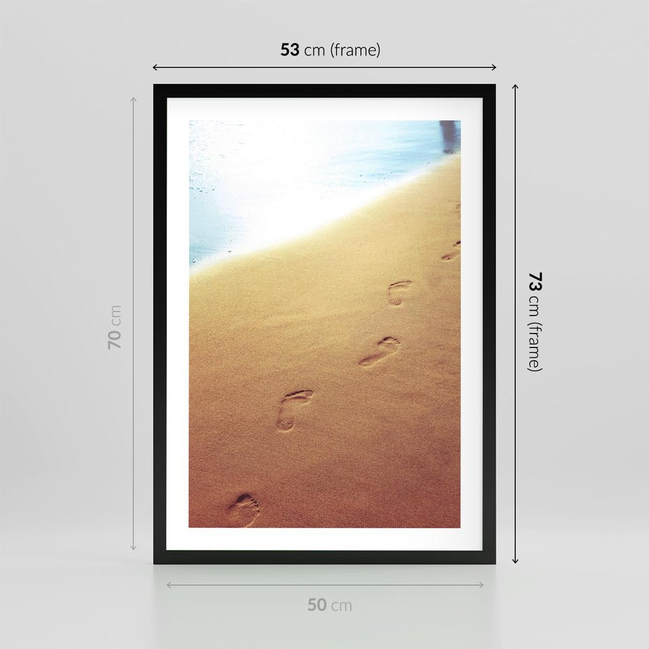 Plakat w ramie 50x70 - Ślad Przygody - ślady, stóp - rama czarna
