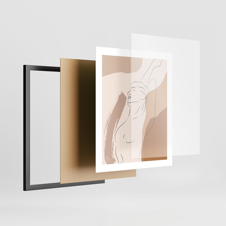Plakat w ramie 40x50 - Sztuka Nagiej Formy - szkic nagiej kobiety, kolory beżowe - rama czarna