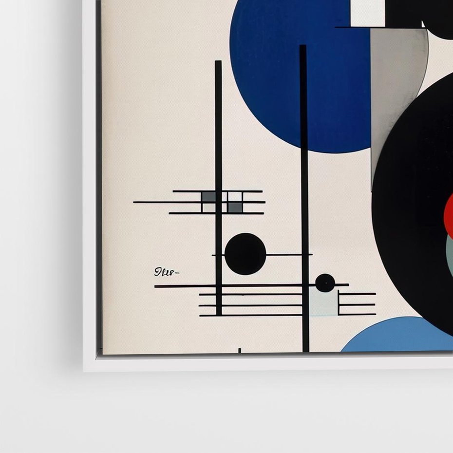 Obraz w ramie 80x80 - Rozkwitające Wibracje Wyobraźni - abstrakcyjna geometryczna kompozycja, koła linie - rama biała