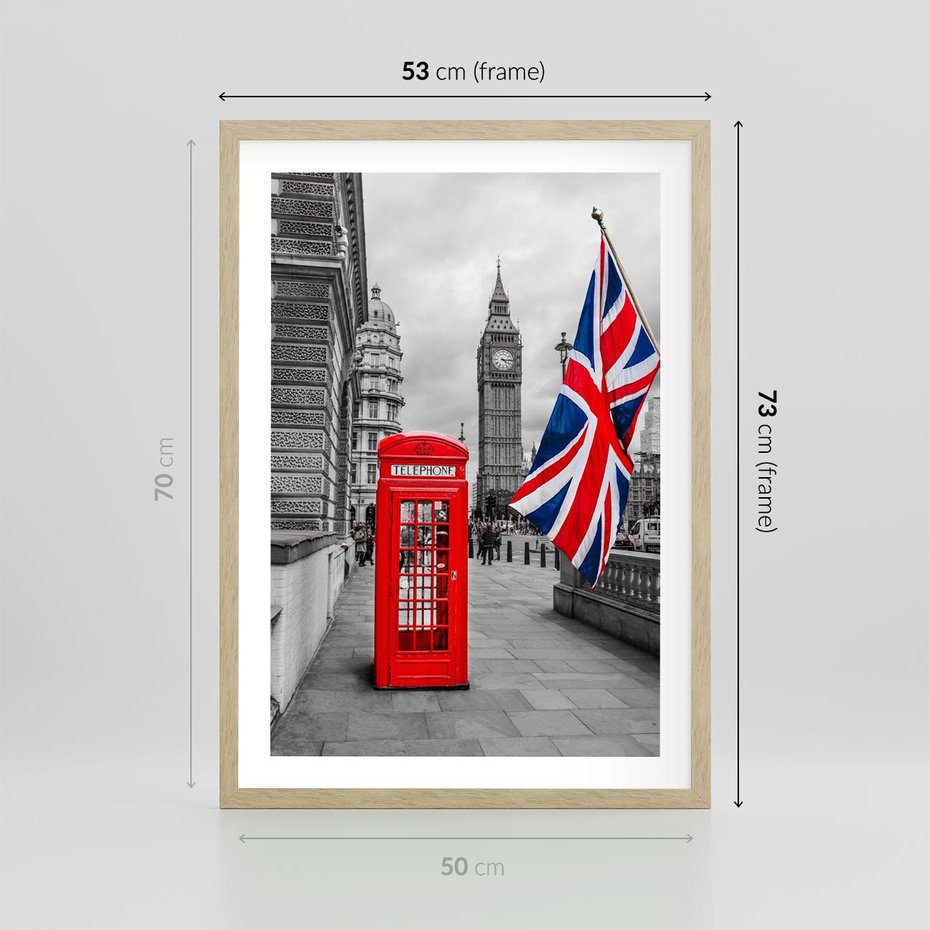 Plakat w ramie 50x70 - Londyńska Budka przy Big Benie - Londyn, budka - rama drewno