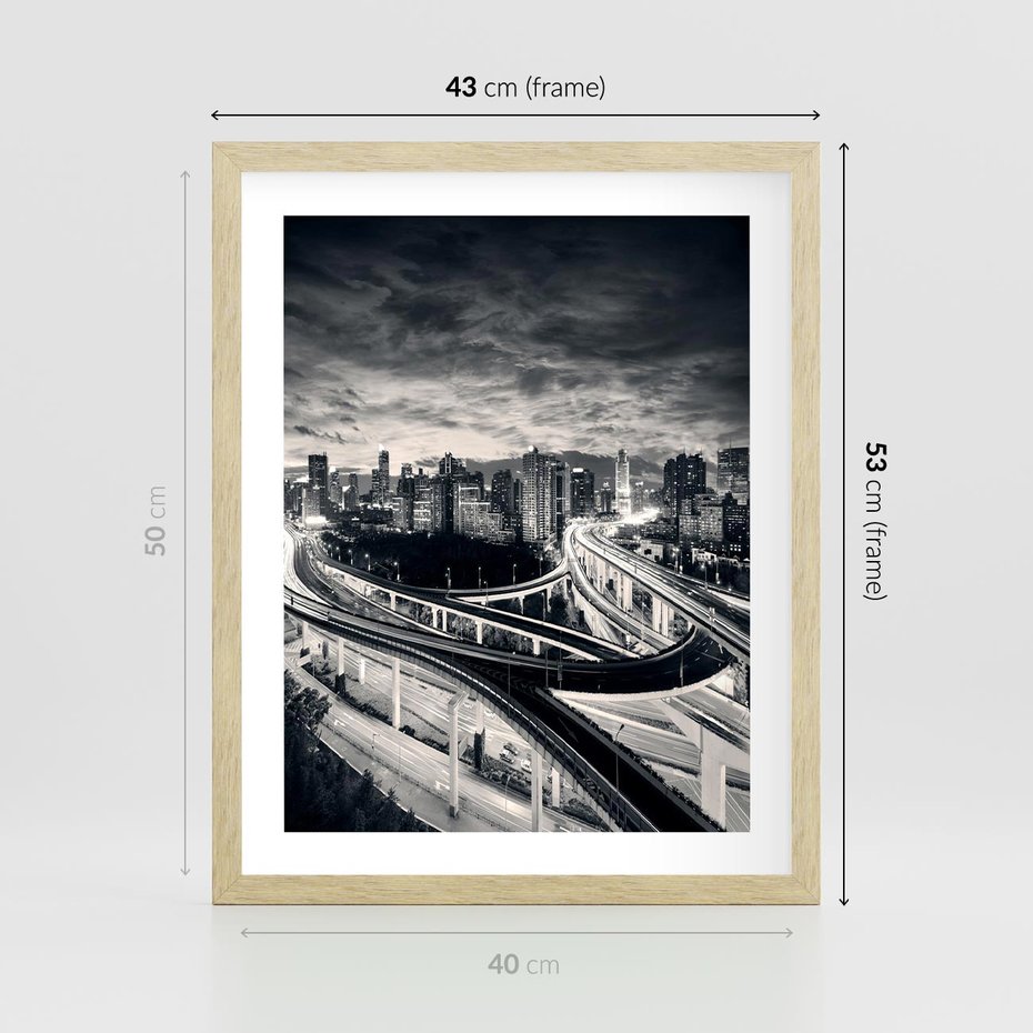 Plakat w ramie 40x50 - Miejska Symfonia - miasto, nocą - rama drewno