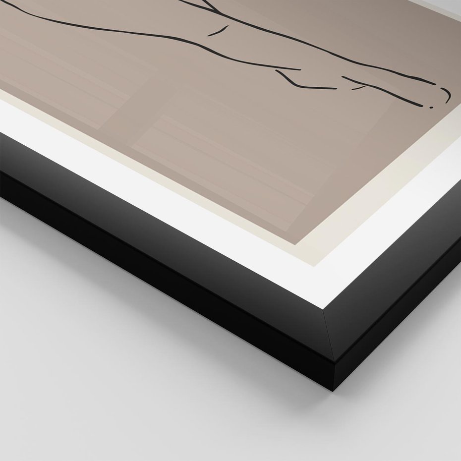 Plakat w ramie 40x50 - Intrygujące Szkice - mnimalistyczny akt kobiecy, beżowa tonacja - rama czarna