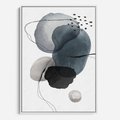 Obraz w ramie 50x70 - Wibracje Kształtów - abstrakcyjne plamy akwarelowe, czarny szkic - rama biała