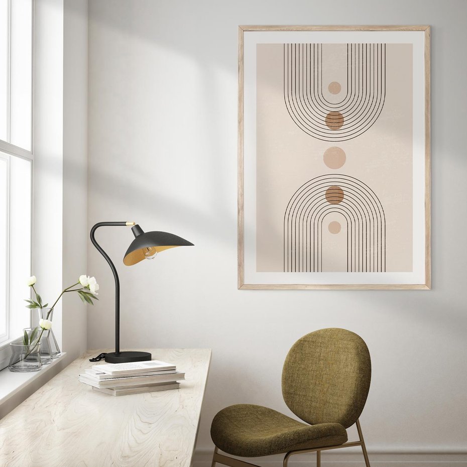 Plakat w ramie 50x70 - Zgeometryzowane Wizje - boho plakat, minimalizm - rama drewno