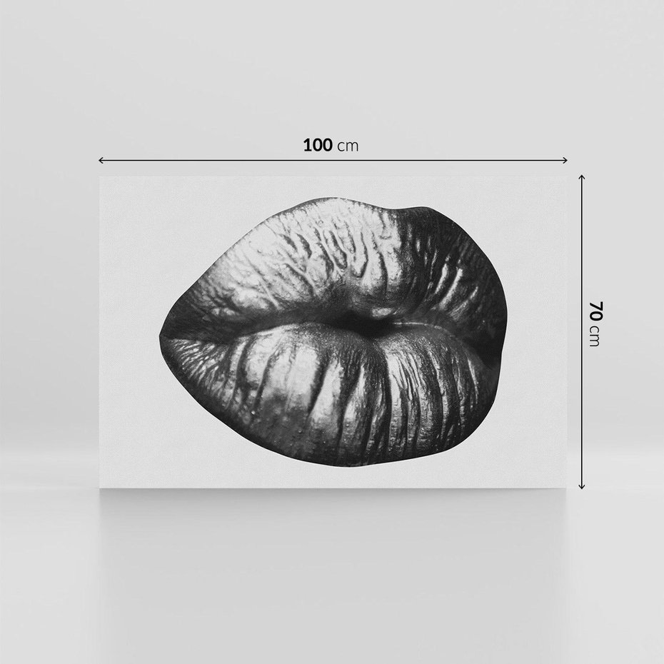 Obraz na płótnie 100x70 - Srebrna Moc Wyrazu - srebrne usta, zbliżenie