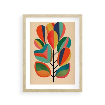 Plakat w ramie 30x40 - Wnętrza Kształtów - abstrakcyjny kolorowy tęczowy obraz, inspiracje roślinne - rama drewno