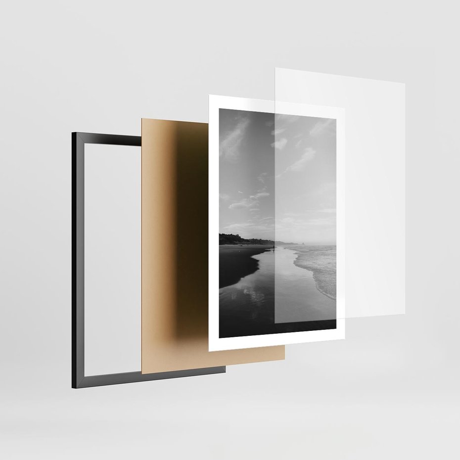 Plakat w ramie 50x70 - Nadmorska Melodia - czarno białe zdjęcie, plaża - rama czarna