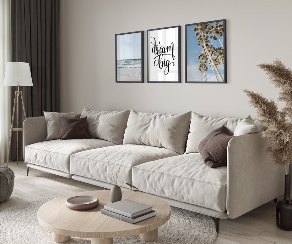 Zestaw obrazy w ramie 30x40 galeria - Dream, big, palmy, morze - rama czarna