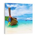 Obraz na płótnie 80x80 - Rajska Plaża Tajlandii: Spotkanie z Naturą - Tajlandia, łódź