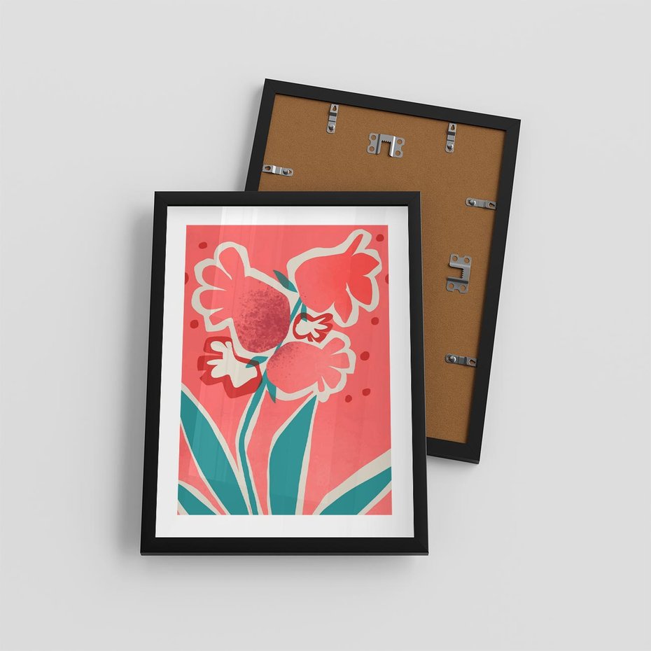 Plakat w ramie 30x40 - Rozkwitające Plamy i Formy - nowoczesny plakat, abstrakcyjne kwiaty - rama czarna