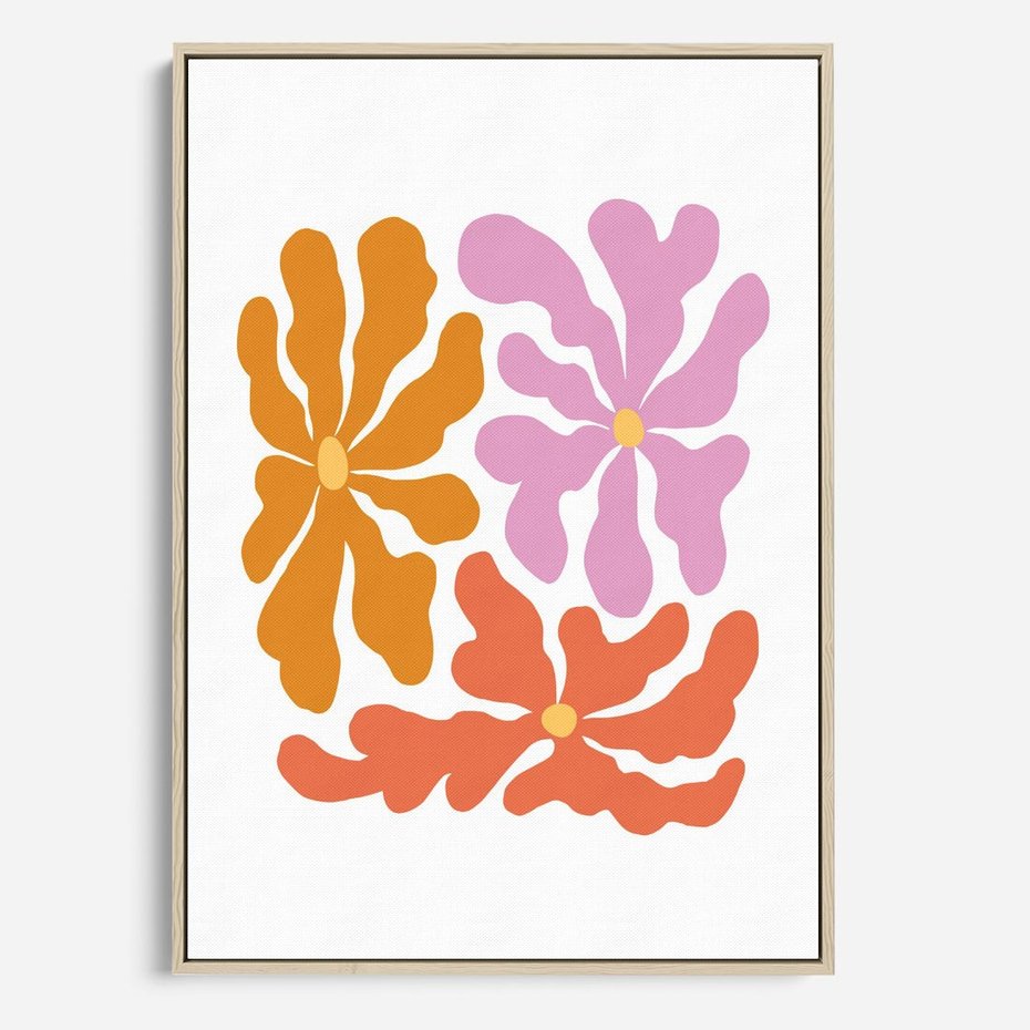 Obraz w ramie 70x100 - Rozbijające Refleksje - abstrakcyjne kolorowe kwiaty, minimlizm - rama drewno