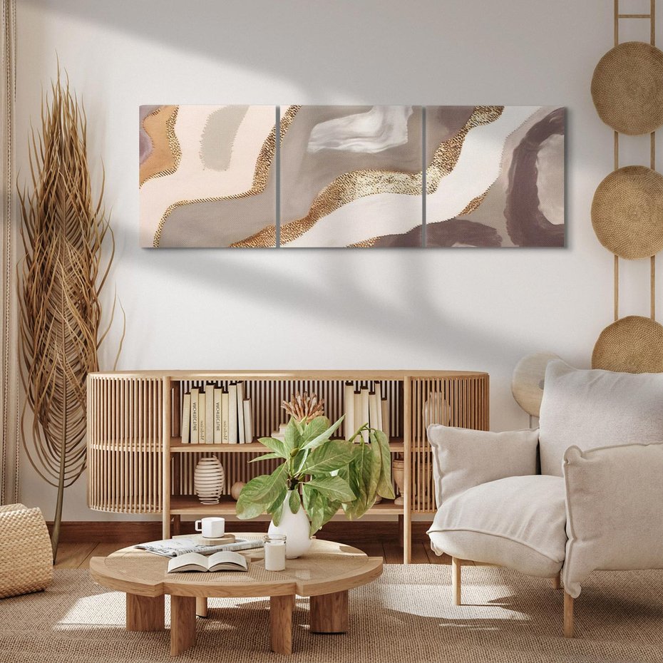 Obraz na płótnie 120x40 - Płynne Fale - abstrakcja, neutralne kolory