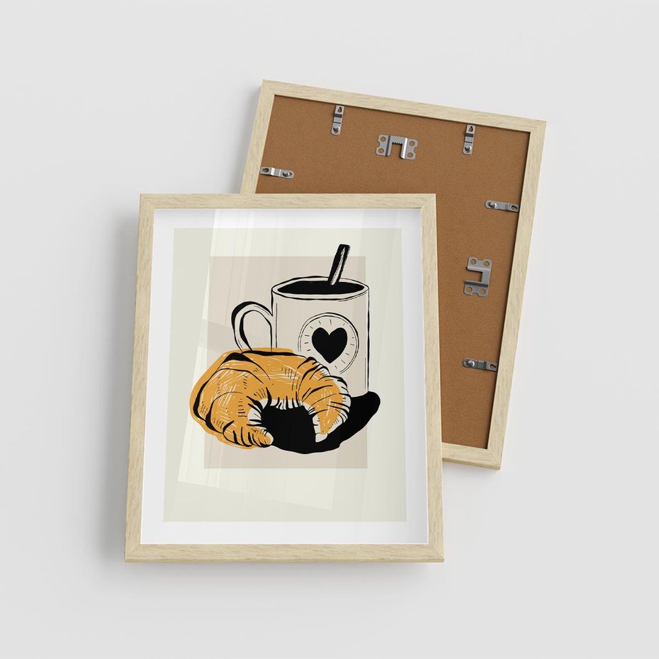 Plakat w ramie 40x50 - Śniadanie z Croissantem - grafika, croisant - rama drewno