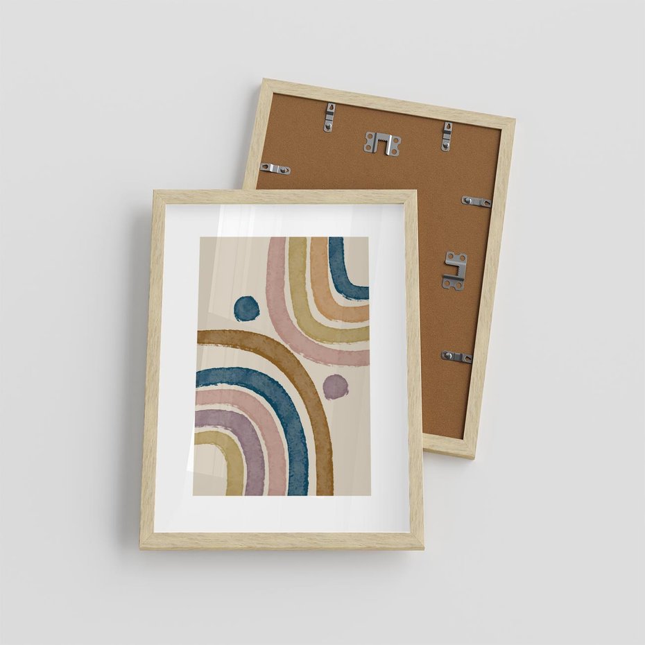 Plakat w ramie 30x40 - Kształtujące Inspiracje - abstrakcyjne tęcze, kompozycja - rama drewno