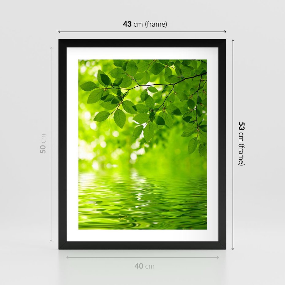Plakat w ramie 40x50 - Liście w Wodzie - liście, woda - rama czarna