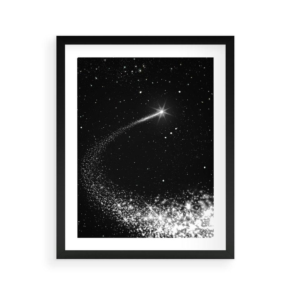 Plakat w ramie 40x50 - Kometa wśród gwiazd - kometa, gwiazdy - rama czarna