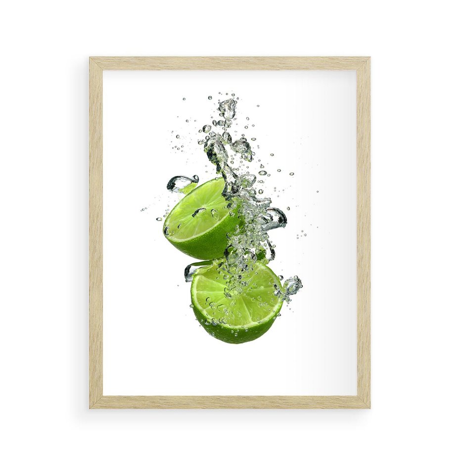Plakat w ramie 40x50 - Kuchenne limonki na stole - limonki, kuchnia - rama drewno
