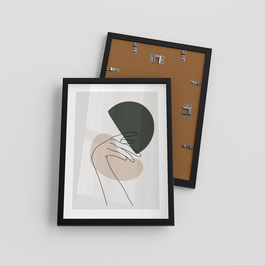 Plakat w ramie 30x40 - Przenikające Kształty - szkic jedną linią, one line - rama czarna