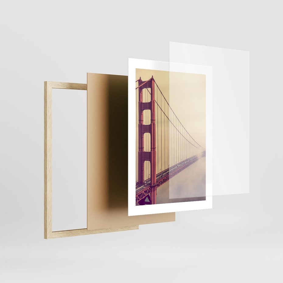 Plakat w ramie 30x40 - Most w mgle z perspektywą - most, perspektywa - rama drewno