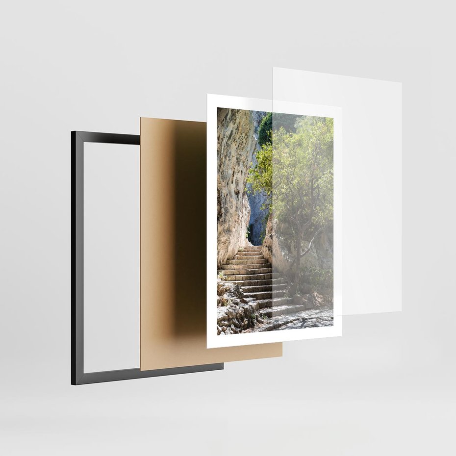 Plakat w ramie 50x70 - Krok po kroku do celu - schody, perspektywa - rama czarna