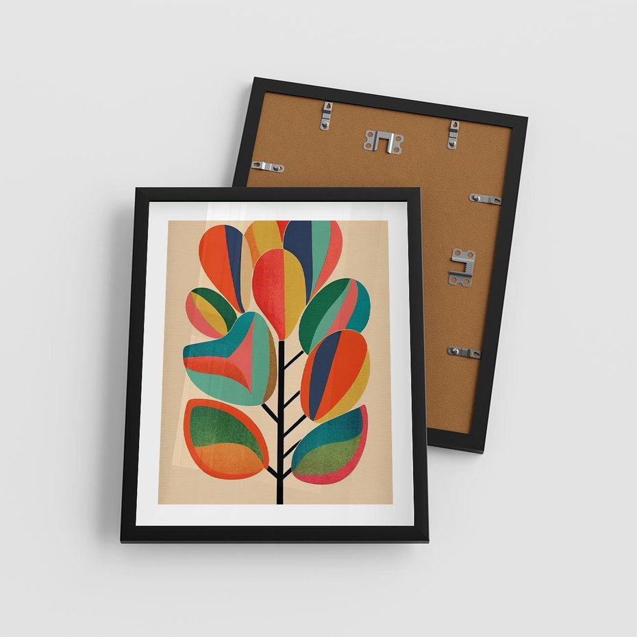 Plakat w ramie 40x50 - Wnętrza Kształtów - abstrakcyjny kolorowy tęczowy obraz, inspiracje roślinne - rama czarna