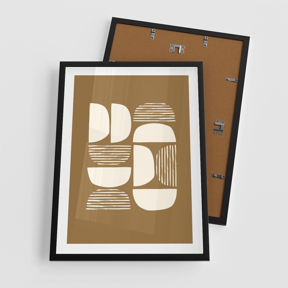 Plakat w ramie 50x70 - Wewnętrzne Spektrum - geometryczne boho kształty na brązowym, karmelowym tle - rama czarna