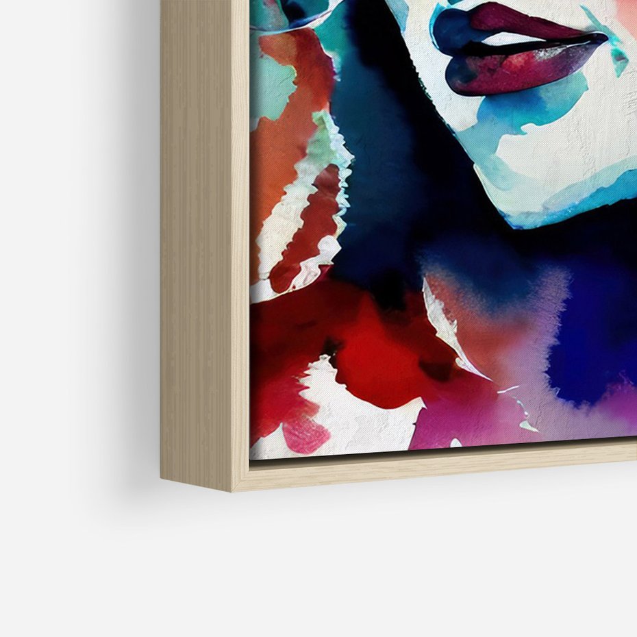 Obraz w ramie 50x70 - Abstrakcyjna ekstaza barw - abstrakcyjny portret kobiety, szkic czarną kreską - rama drewno