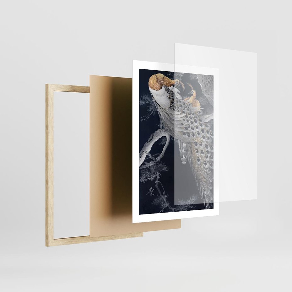 Plakat w ramie 50x70 - Japońskie Pawie - japońska grafika, pawie - rama drewno