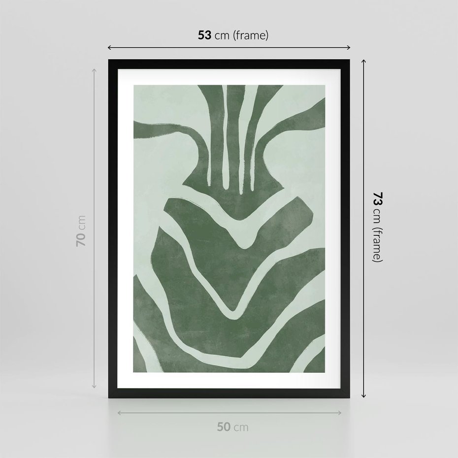 Plakat w ramie 50x70 - Zieleń Odpoczynku - zielony plakat, nieregularne splątane linie - rama czarna