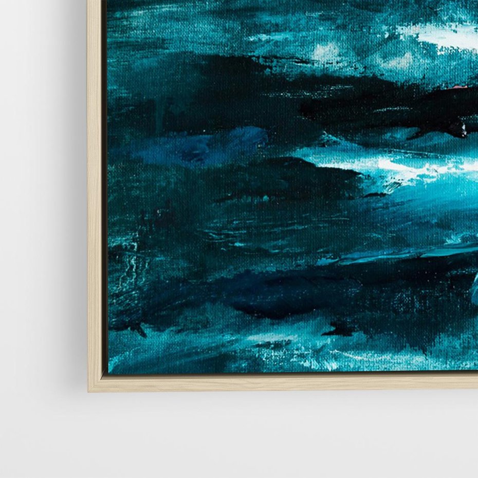 Obraz w ramie 70x50 - Burza Nad Granatowym Oceanem - piękny marynistyczny obraz olejny, wzburzone ciemne morze - rama drewno