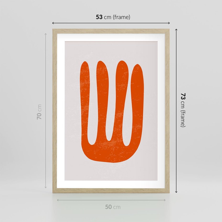 Plakat w ramie 50x70 - Eksploracja Nowego Światła - abstrakcyjna pomarańczowa forma, minimalizm - rama drewno