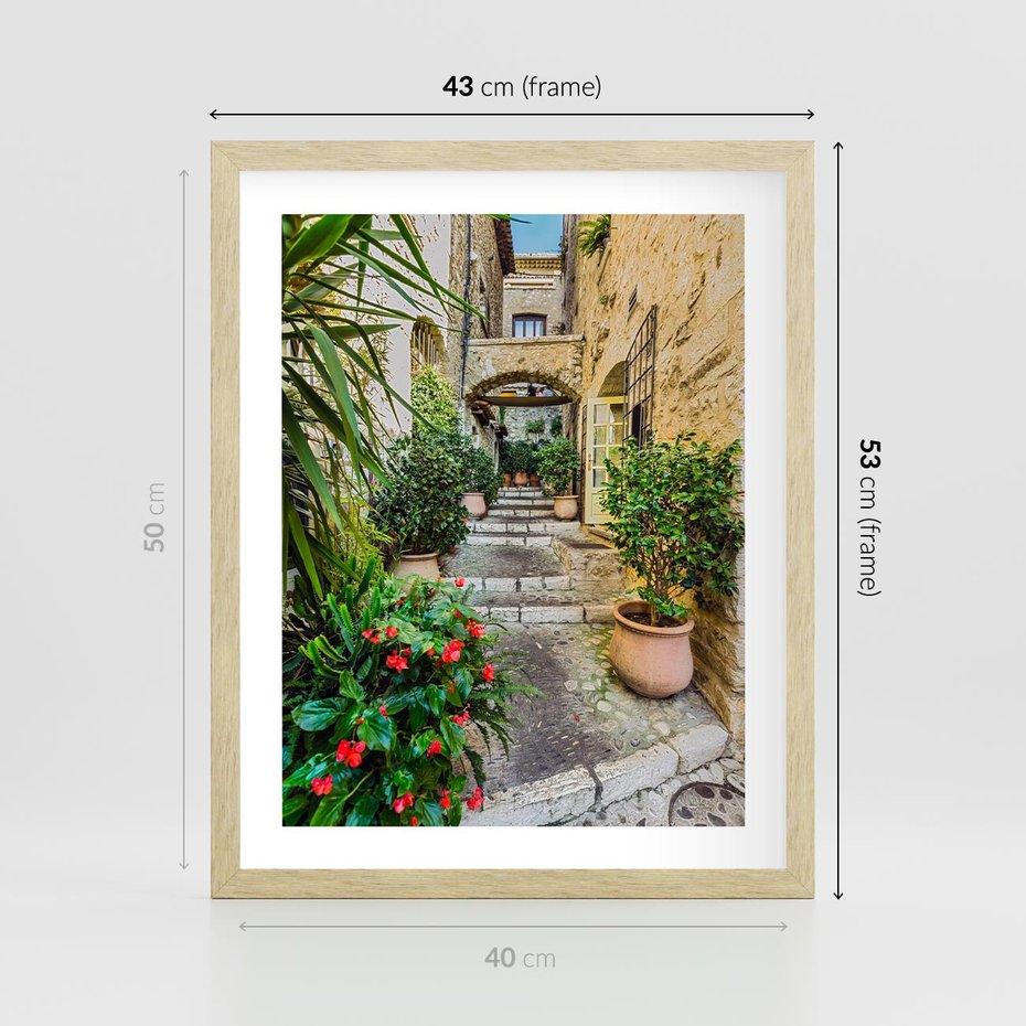 Plakat w ramie 40x50 - Perspektywa uliczki malownicza - uliczka, perspektywa - rama drewno