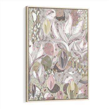 Obraz w ramie 50x70 - Pejzaże zatajonej duszy - połączenie tekstur, roślinne motywy - rama drewno