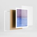 Plakat w ramie 40x50 - Taniec Światła - kolorowe akwarelowe pasy, odcienie fiolet - rama biała