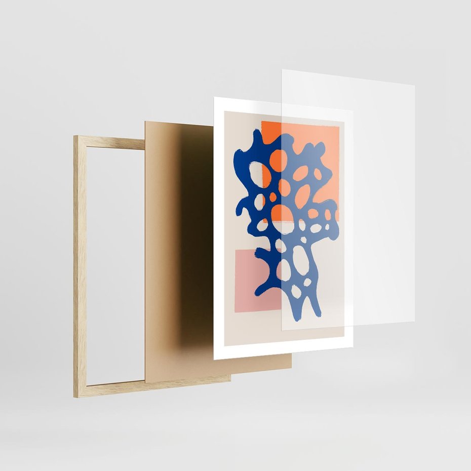 Plakat w ramie 50x70 - Delikatne Plamiste Refleksje - abstrakcja, nowoczesny plakat - rama drewno