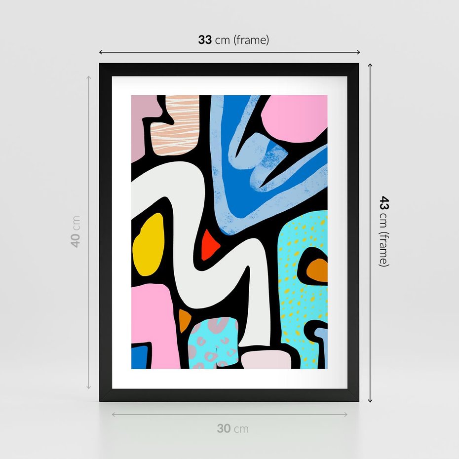 Plakat w ramie 30x40 - Komiksowe Formy - abstrakcyjne formy, komiksowy styl - rama czarna