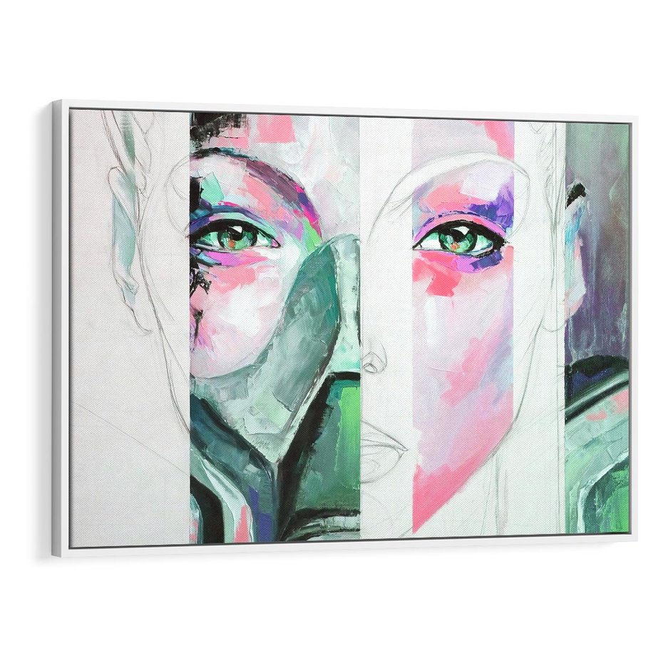 Obraz w ramie 70x50 - Niezakończona Piękność - abstrakcyjny obraz olejny, portret kobiety - rama biała
