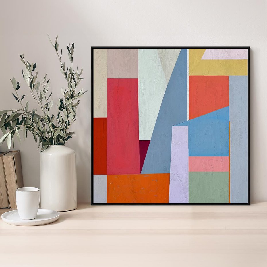 Obraz w ramie 50x50 - Migotliwe Nastroje Kształtów - różne geometryczne formy, olejny obraz - rama czarna