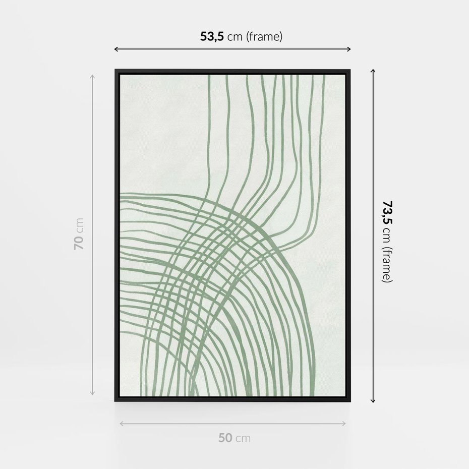 Obraz w ramie 50x70 - Migotliwa Spokojna Zieleń - zielony plakat, abstrakcyjne splątane linie - rama czarna