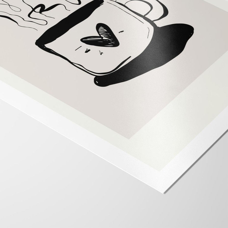 Plakat bez ramy 21x30 - Grafika Kubka w Czerni i Bieli - kubek, grafika