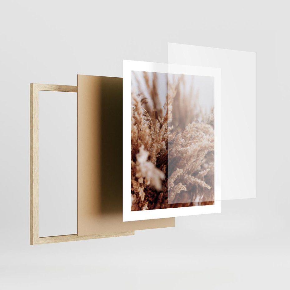Plakat w ramie 40x50 - Sztuka Suszonych Traw - trawa pampas, suszone trawy - rama drewno
