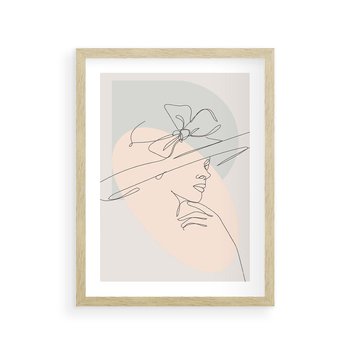 Plakat w ramie 50x70 - Twarz Kobiety w Pastelach - minimalistyczna grafika, pastelowe tłó - rama drewno
